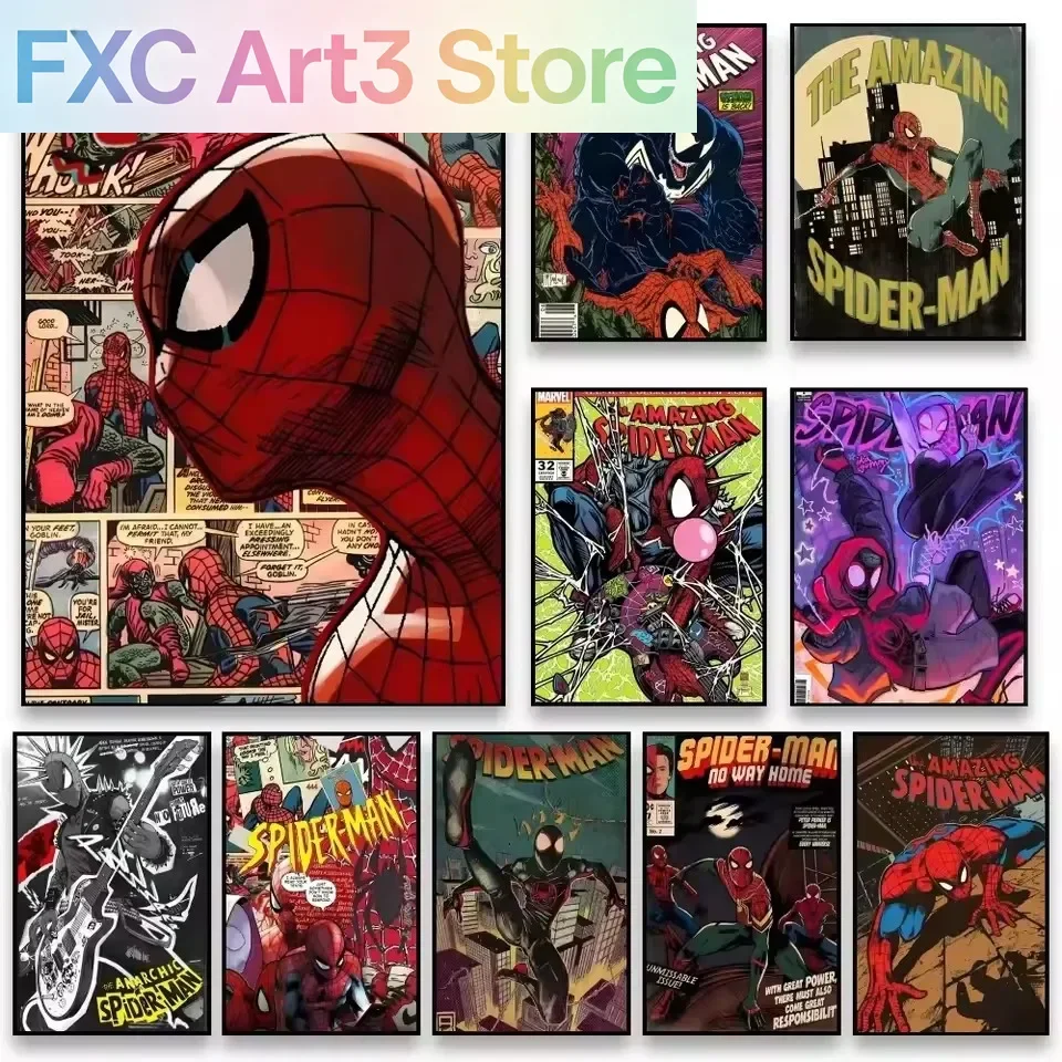 Rahmenloses klassisches Marvel-Filmposter, Spiderman, Venom, Superheld, Leinwand-Wandkunstdruck, Wandbild, Heimdekoration, Geschenke für Jungen und Mädchen