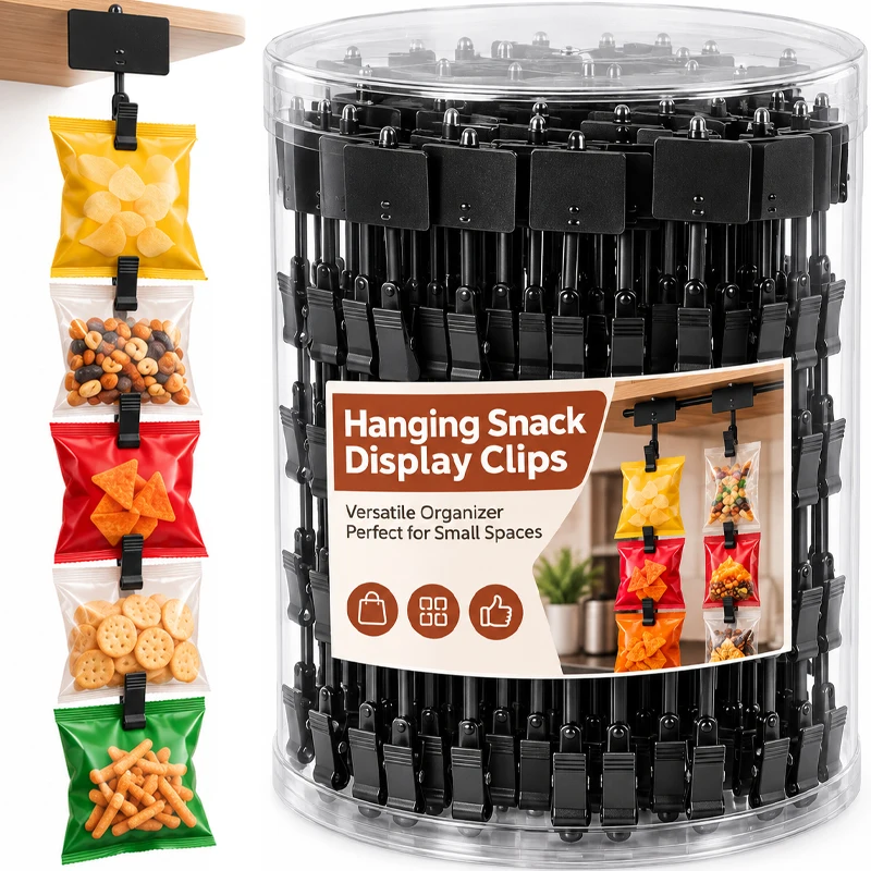 Black Snack Hanging Strips with Clips Display Hanger Clips Display Cabinets Hook Holder Merchandise Strip Snack Sealing Supplies