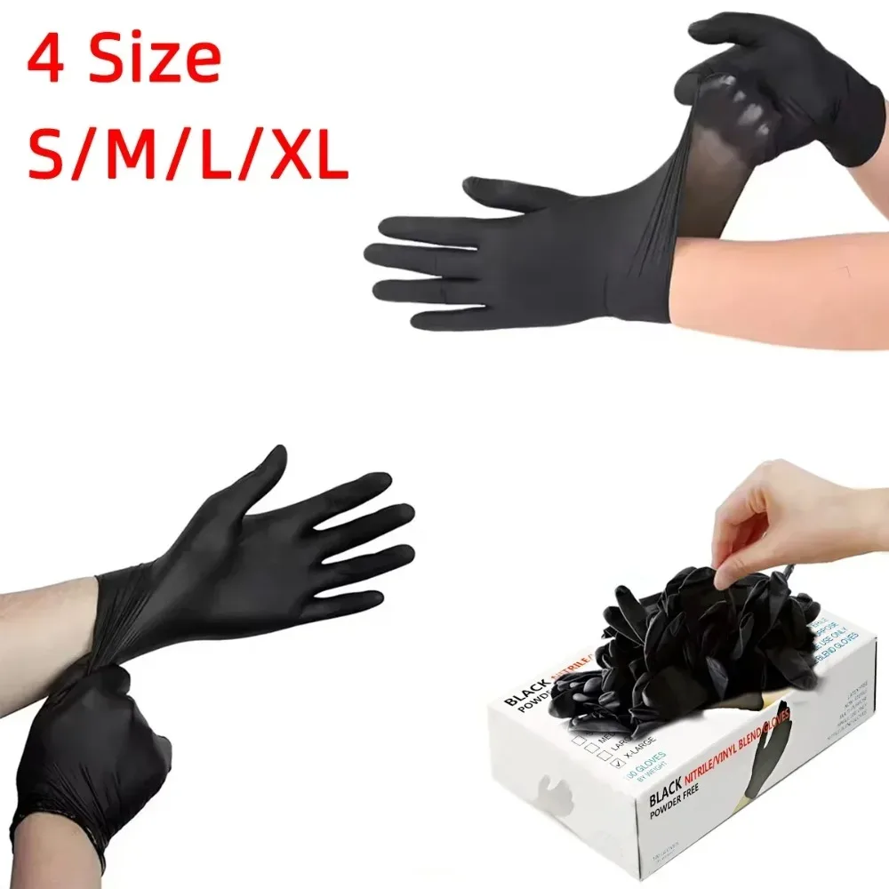 Guantes negros de 100 Uds., venta al por mayor, adecuados para mantenimiento de automóviles, arte de uñas, teñido del cabello, guantes impermeables duraderos resistentes al aceite