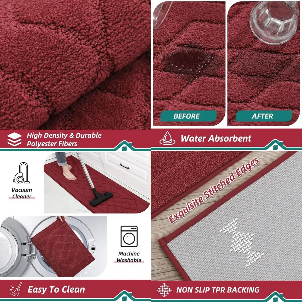 مجموعة من 2 سجادات مطبخ ناعمة قابلة للغسل، سجاد عداء غير قابل للانزلاق، سجاد أرضية ماص لسجاد المنطقة، الحوض، المدخل، الغسيل - 24 × 35 +