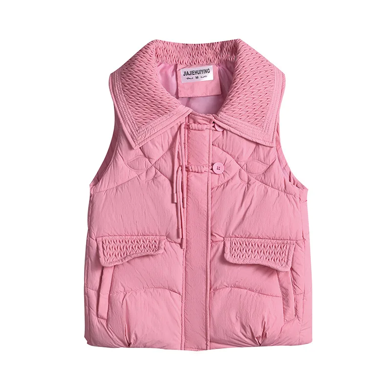 

Простые однотонные толстые теплые куртки с отложным воротником, универсальный женский жилет, пальто, зимний тренд, повседневная хлопковая верхняя одежда