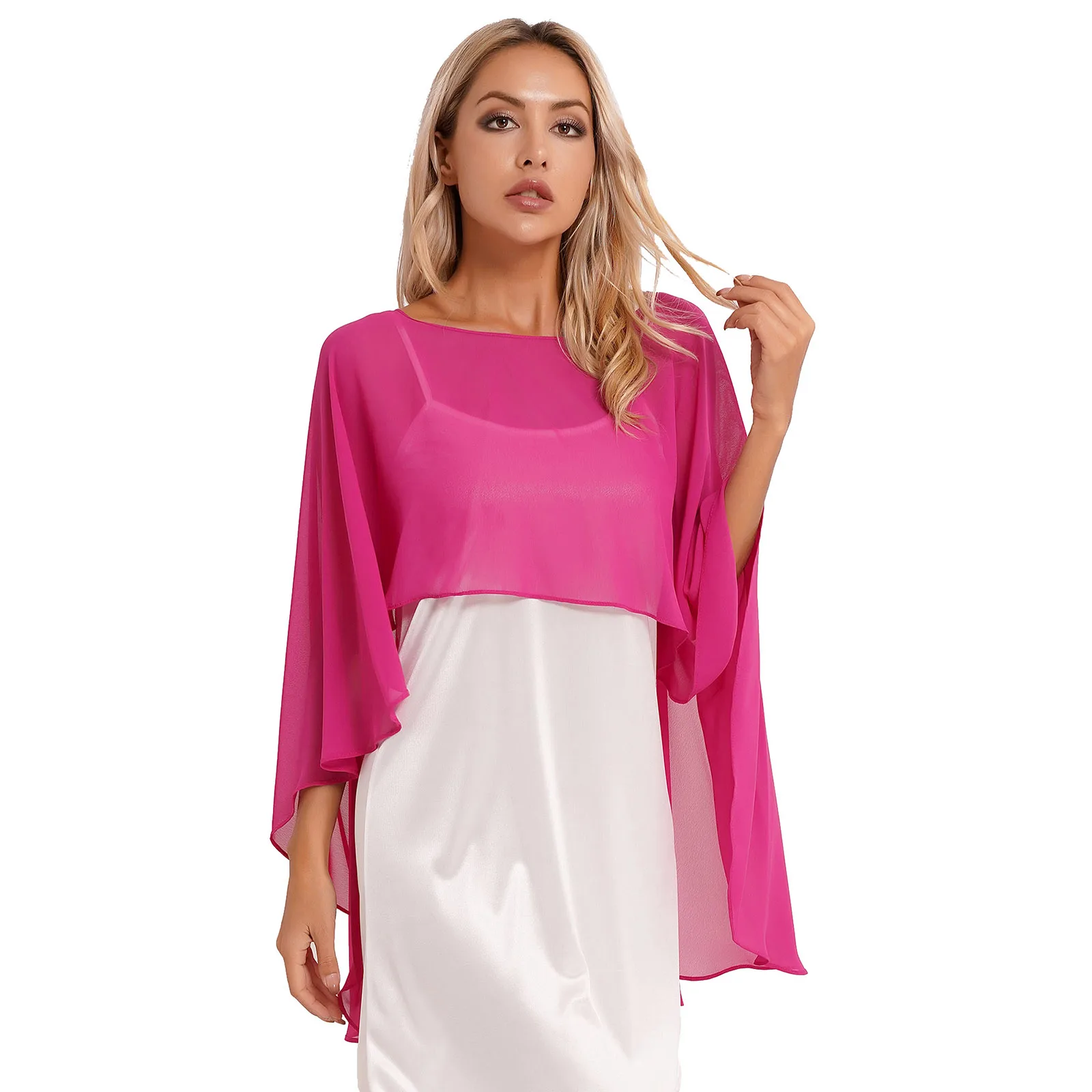 Women Chiffon Solid Pullover Capes Shawl Hi-low Hem Thin Soft Shrug Ponchos for Wedding Bridal Bridesmaid Evening Party Dress