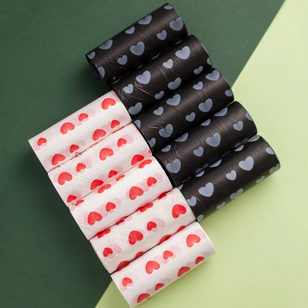 

10 Rolls Dog Poop Bags heart printing DisPosable Outdoor Clean Pets Supplies for Puppy Leak-Proof Cleanup Waste Bag Dog Products