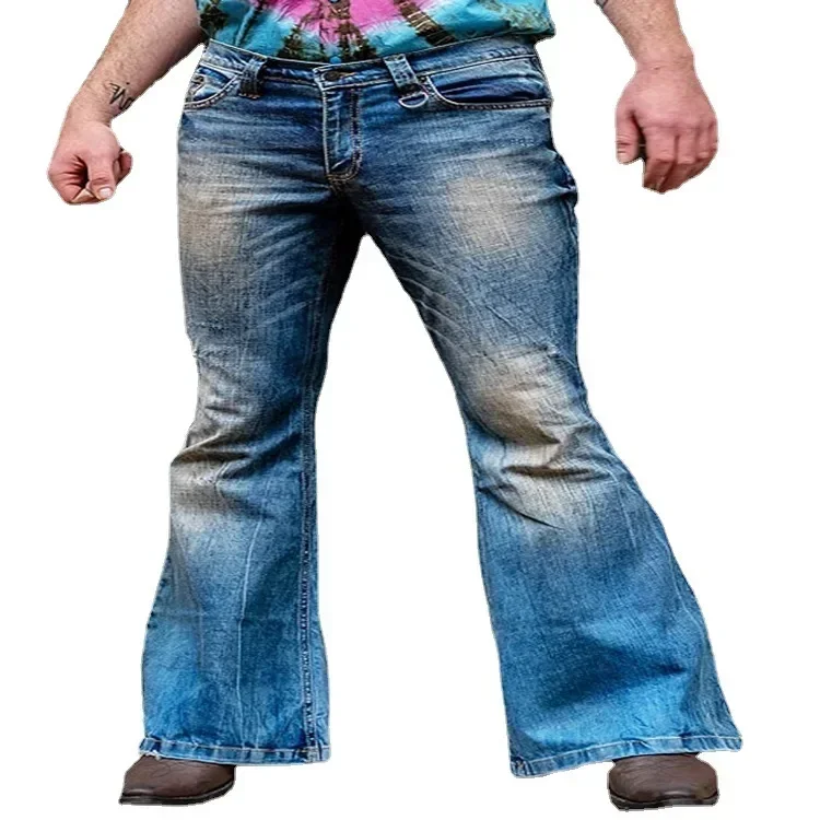High Waist Embroidery Men Jeans Fashion Punk Style Stretch Loose Wide Leg Jeans Spring and Autumn Vintage Trousers High Street