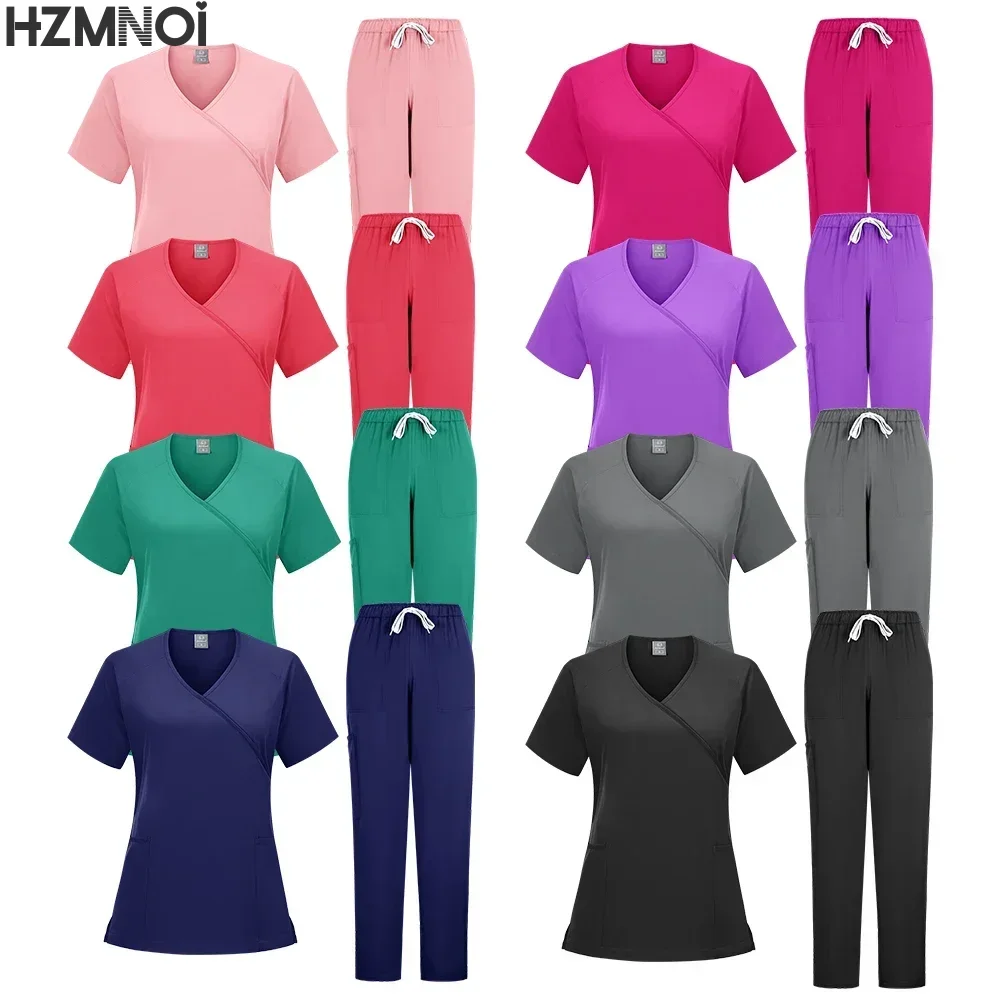 طقم فرك جراحي للنساء ، زي موحد للممرضات ، ملابس عمل لصالونات التجميل ، توب وبانت سريري ، بدلة تمريض لطبيب سبا