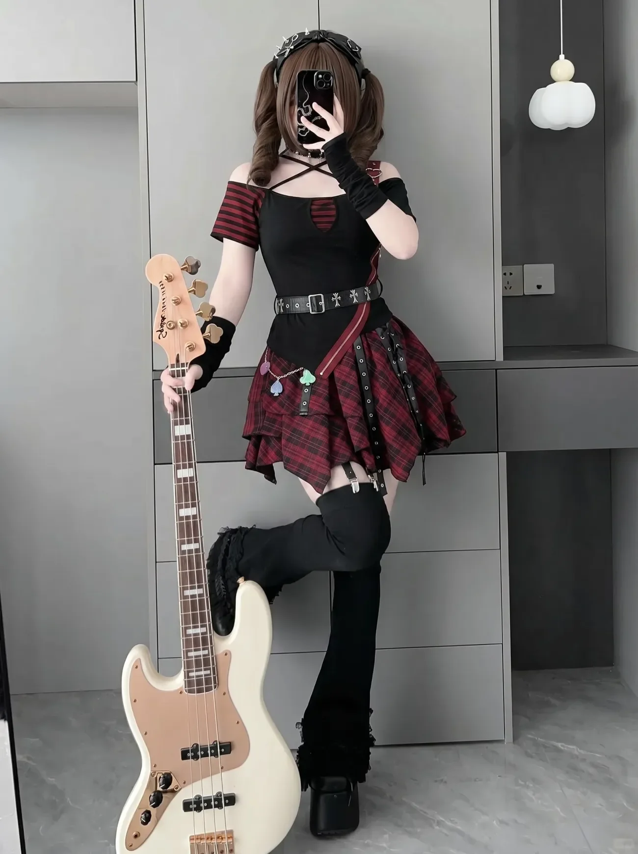 Subculture Gothic Kawaii 2 Piece Set Women Pink Black Plaid Lace Up Chain Cross Print Crop Cami Top Mini Skirt Set Y2K Harajuku