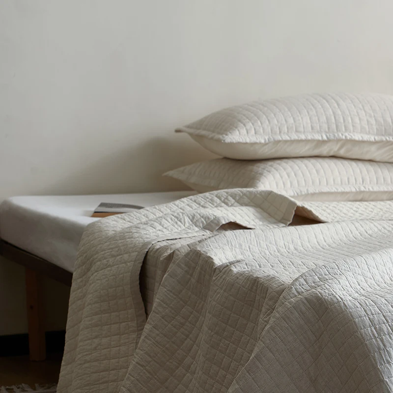 3Pcs Bed Cover Cotton+Linen Plaid Bedspread On The Bed King Size Double Coverlets 48*74cm Pillowcase 3Pcs Beding Set