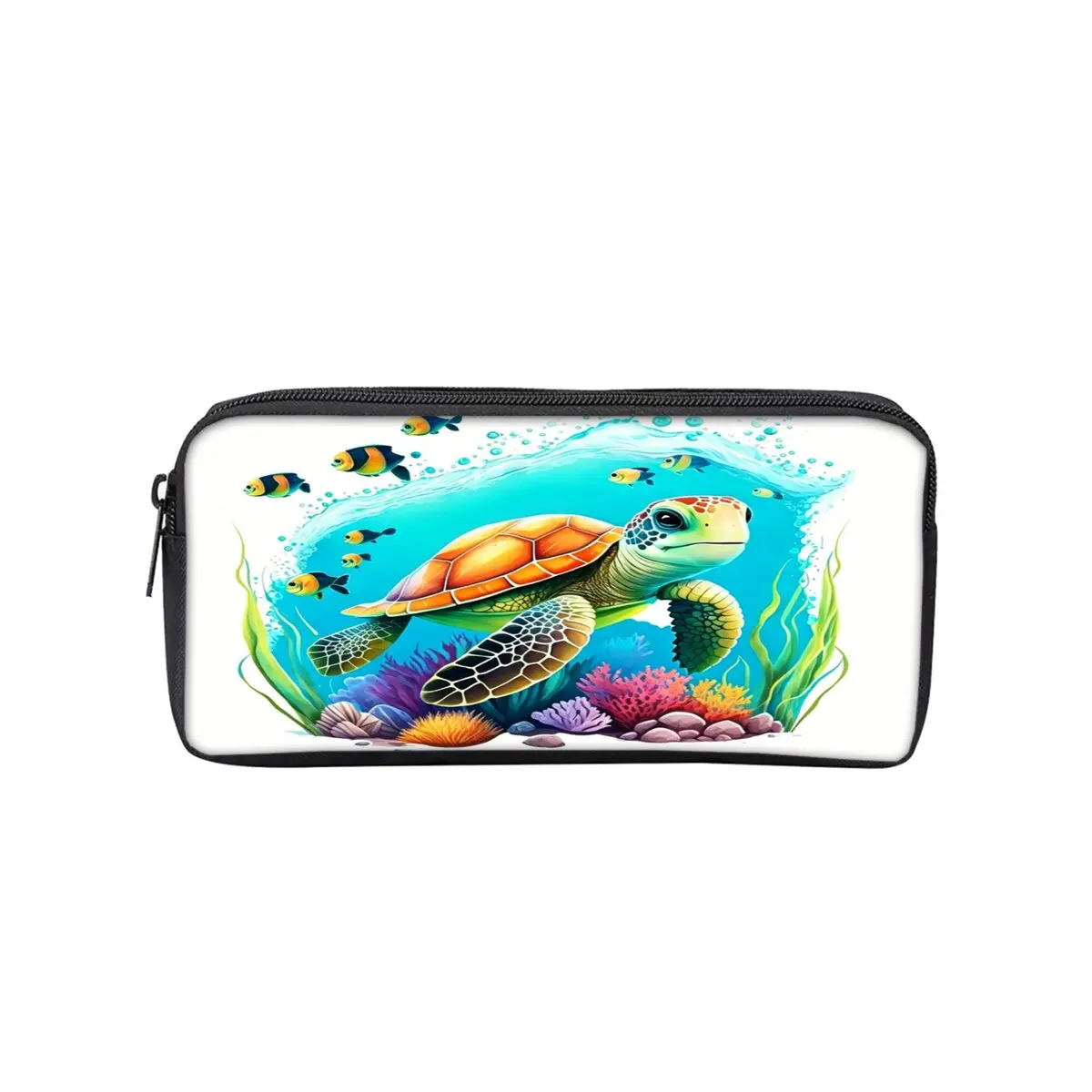 Sea Turtle Coral Print Single Layered Pencil Case for Boy/Girls Best Gift Cartoon School Supplies Pencil Pouch for Children