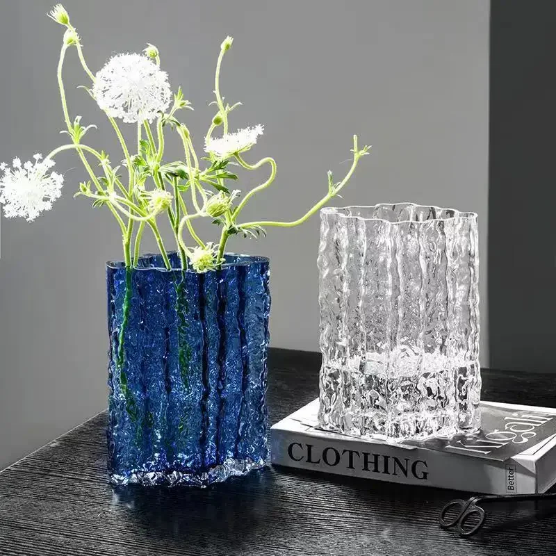 Instagram Premium Light Luxury Glacier Vase Glass Transparent Flower Arrangement Rose Flower Living Room Dining Table Decoration