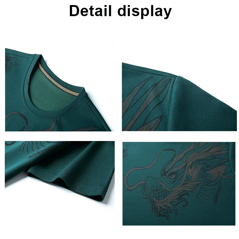 Top de manga corta informal de cuello redondo de seda fría fina de verano para hombre