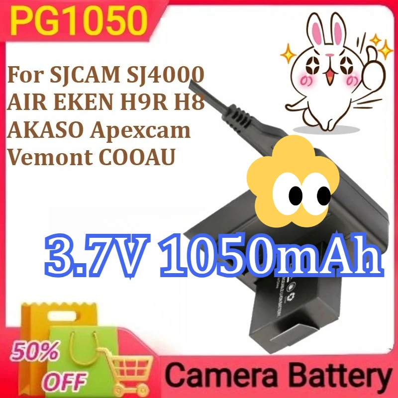 

PG1050 Rechargeable Action Camera Battery Dual Charger For SJCAM SJ4000 AIR EKEN H9R H8 AKASO Apexcam Vemont COOAU 3.7V 1050mAh
