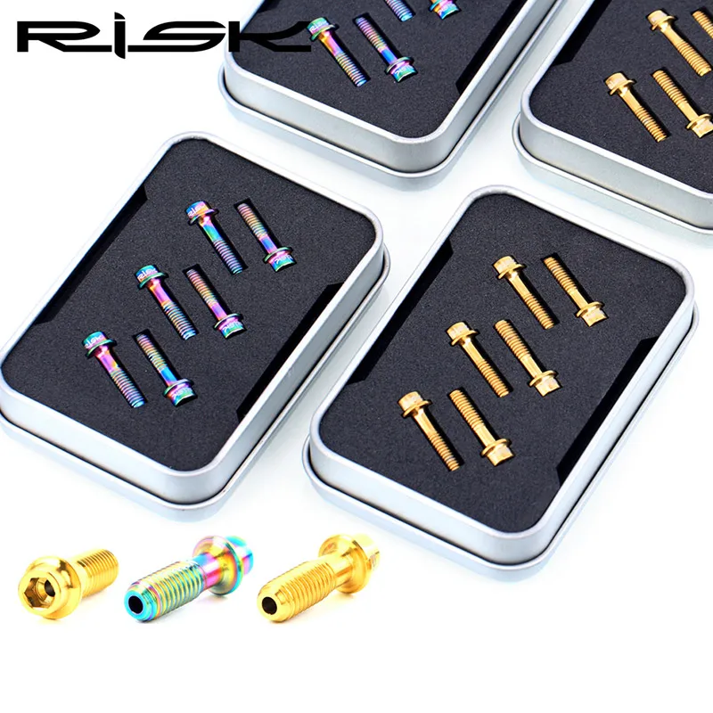 6PCS Risk M5*18mm Titanium Alloy Bolts-SL MTB Road Bike Stem Screws Mountain Bicycle Cycling Stem Fixing Bolts M5x18mm 3 Colors