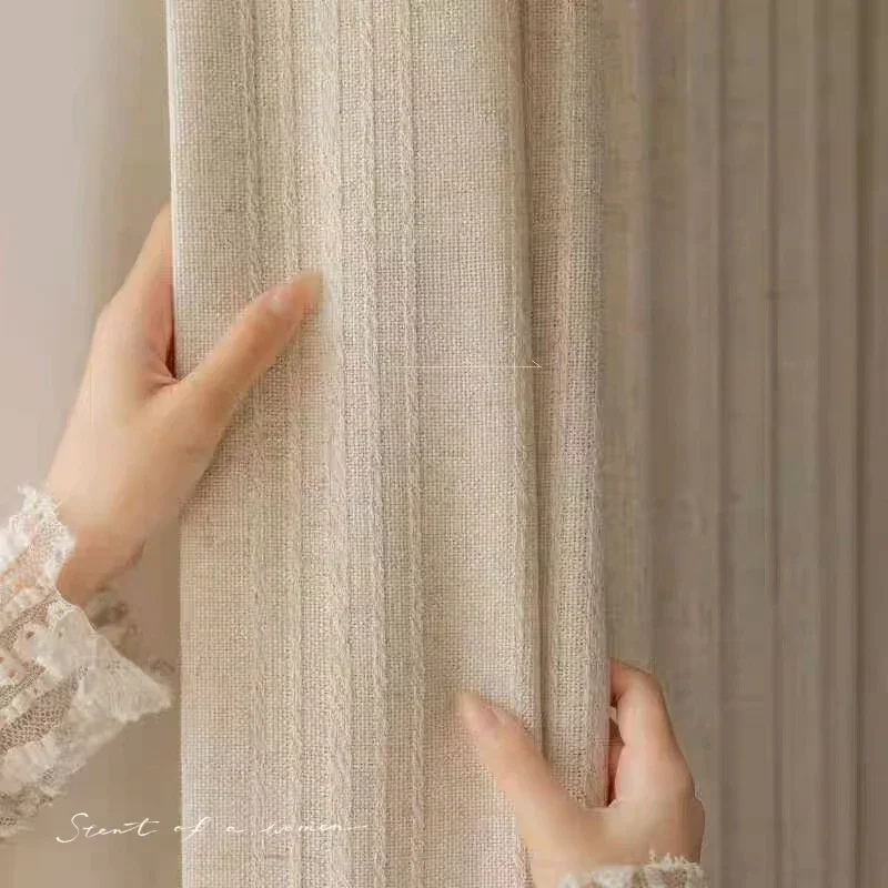 

Утолщенные льняные кремовые шторы для гостиной, спальни, деревянные полупрозрачные, но не дышащая марля на заказ