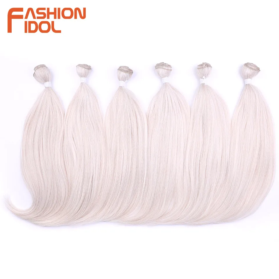 FASHION IDOL 18inch 220g/6Pcs Perm Yaki J Curly Hair Synthetic Ponytail Hair Bundles Soft Nature Silky Straight Hair Extensions