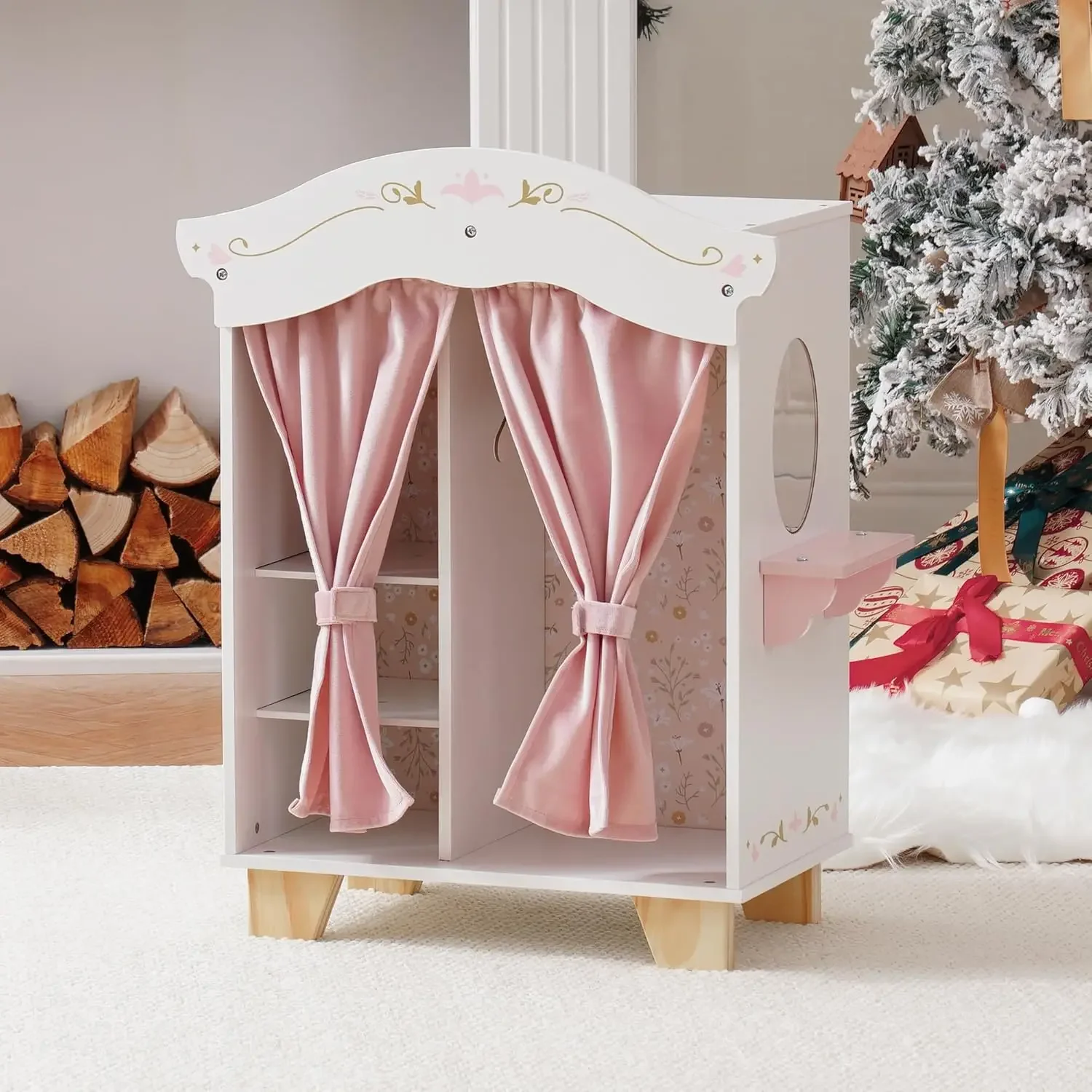 خزانة ملابس على شكل دمية خشبية وردية لفتاة أمريكية مقاس 16-18 بوصة، هدية للأطفال #1