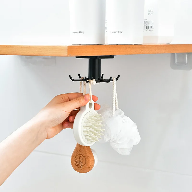 360 ° Drehbare Küchenutensilien-Haken Ohne Bohren Selbstklebender Organizer mit 6 Haken für Löffel, Handtücher, Tassen Platzsparend Hochbelastbar – Detail 6
