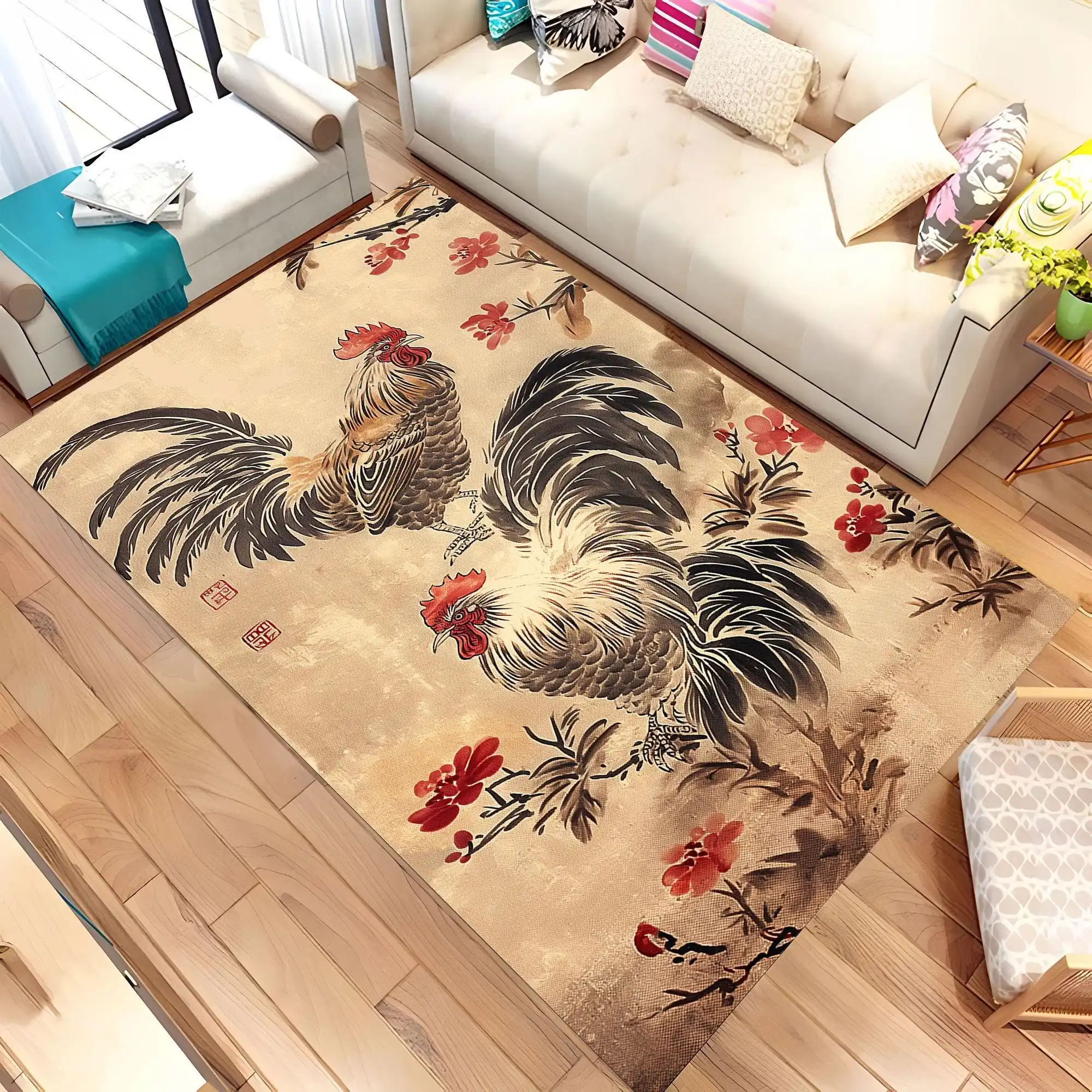 Celestial Star Moon Blue Phoenix Cloud Mountain graphics Rug,Sofa Living Room Entrance Hall,Non Slip Rug,Gift