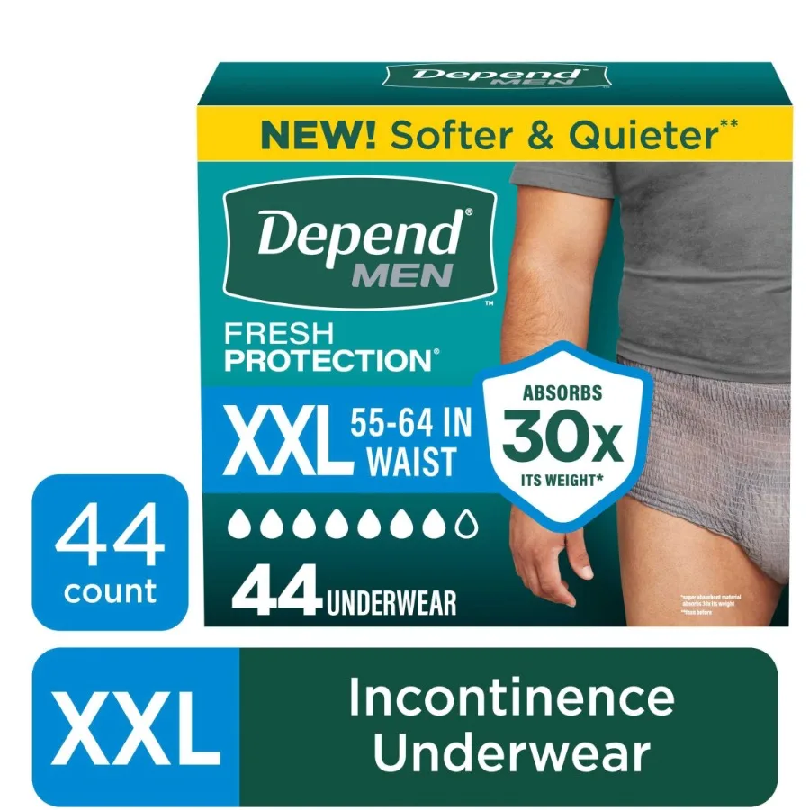 

Fresh Protection Incontinence Underwear for Men, Adult Diapers, XXL, 44 Count