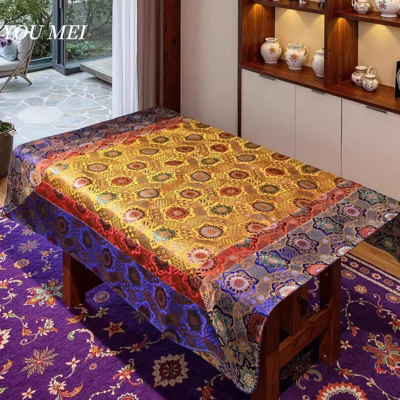 Tibetan Altar Cloth,Exquisite Buddha Table Cloth Woven With Satin Flower Pattern,Thickened Embroidery Cloth Buddha Tablecloth