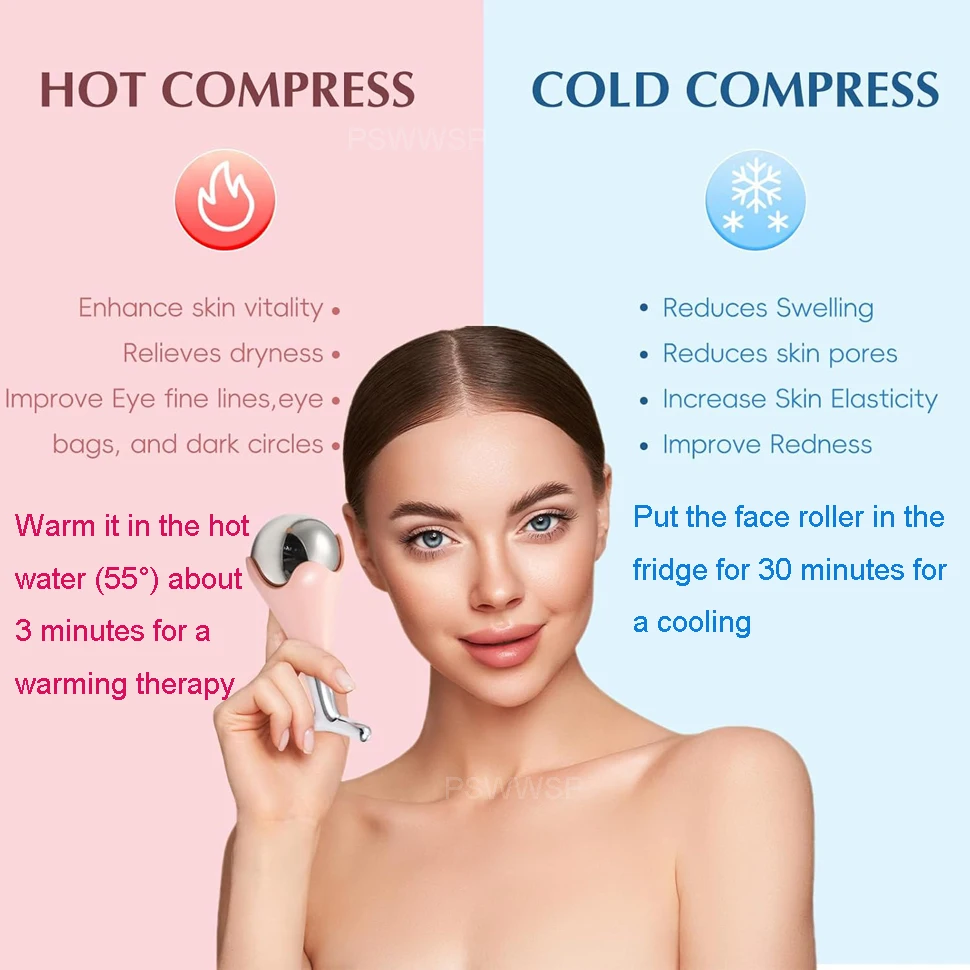 Stainless Steel Beauty Ice Roller Face Massage 360 Rotating  Cold & Hot Facial Massager Ball