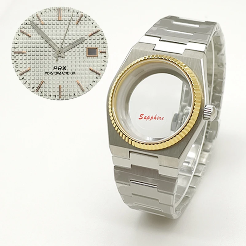 Gold 40mm PRX Super Player Watch Gear Case Sapphire Glass For NH35 NH36 NH38 7S26 4R Movement Multi-Color Dial Hands Watch Parts