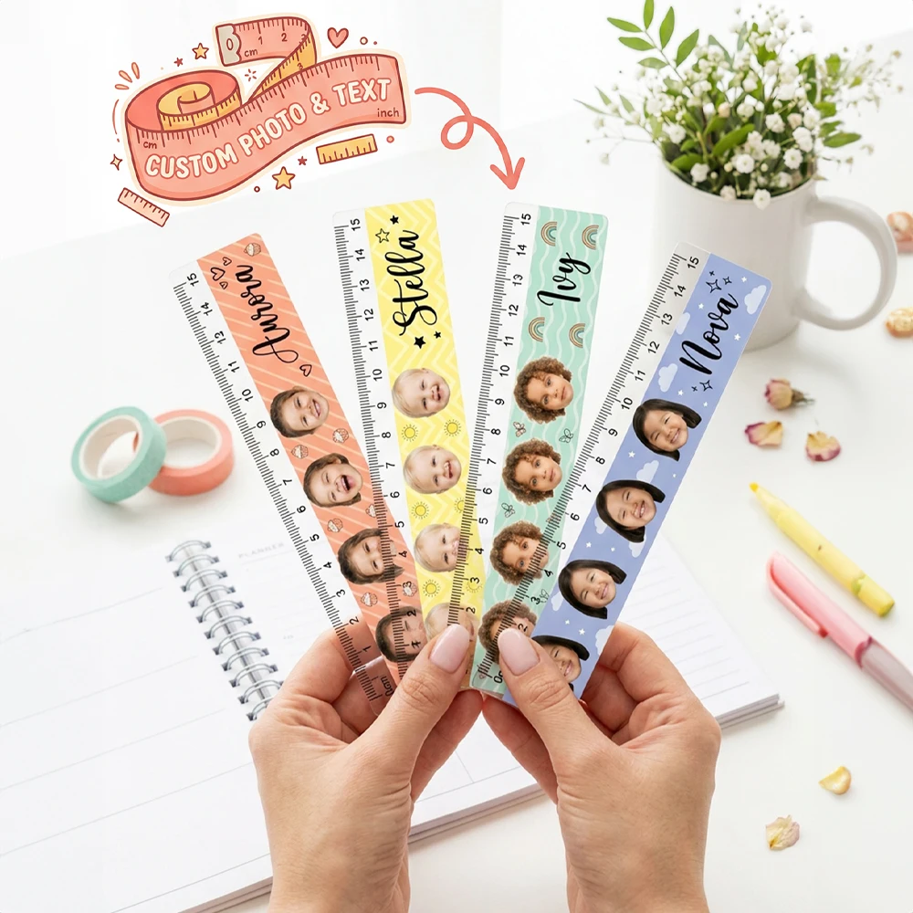 Personalized Custom Photo Name Acrylic Straight Ruler,Cute Color,Back To School,First Day Of School Gift,Drawing Stationery