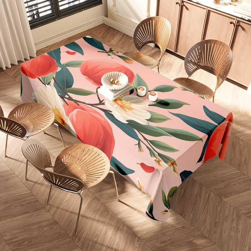 Colorful Floral Tablecloth with Fruits Design for Dining Room Decoration Machine Washable 100% Cotton Material Suitable for Wedd