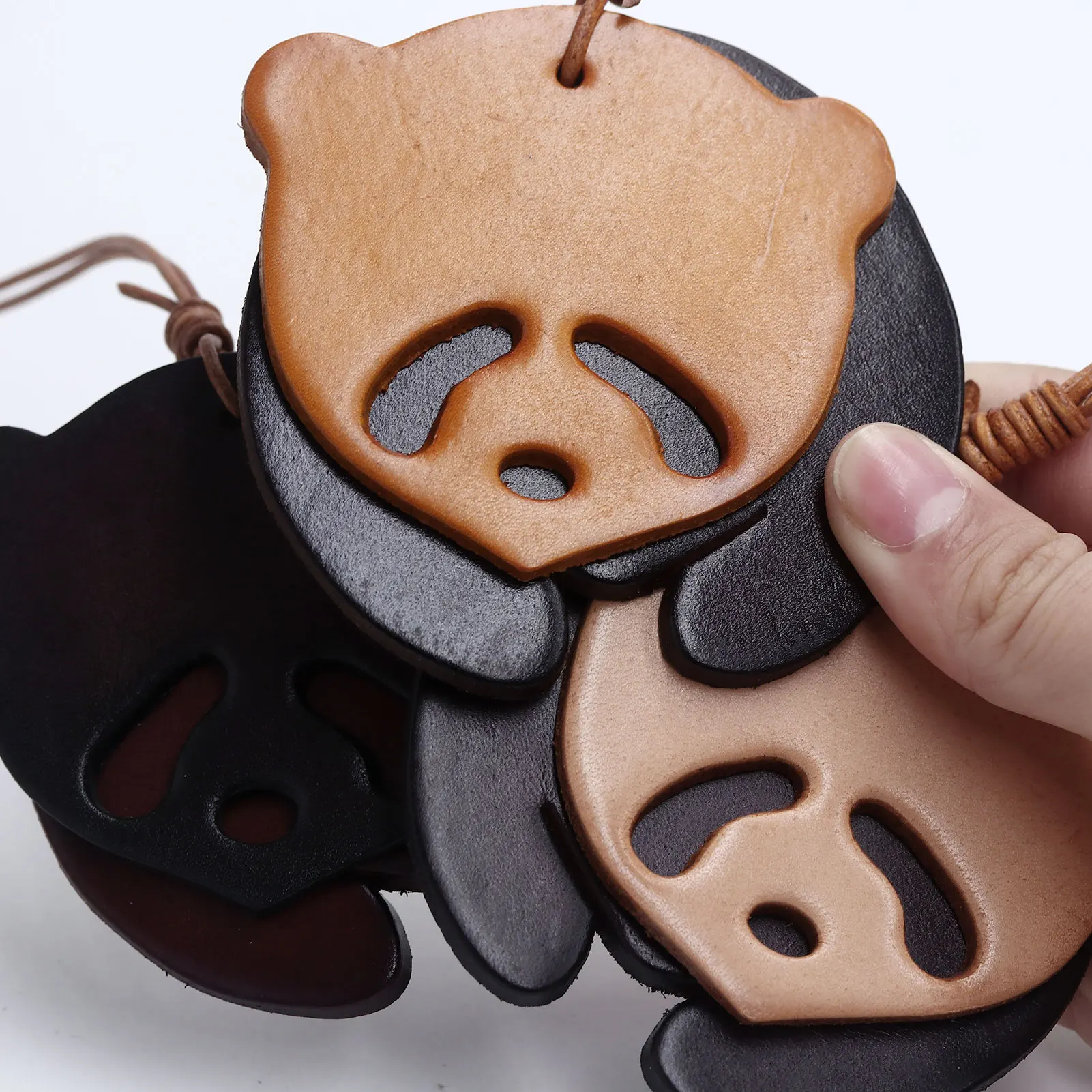 Leather Pendant Bag Hanging Women Men Fashion Animal Cute Little Panda Bear Star Bag Penant Cactus Plant Charms Keychain Gifts