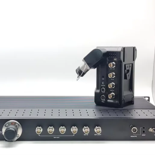 SDI 12G Video in , Pgm return video 8 Pin  2.5mm Remote Smp Te Le mo 3k 93c Tally Hirose grip Fiber Optic Converter Transmitter