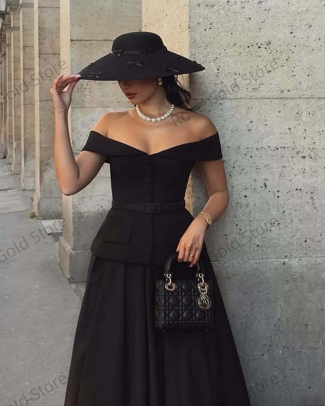 Abito da ballo nero personalizzato per donna Una linea a vita alta Abiti da Noche Elegante abito da sera formale senza maniche con spalle scoperte