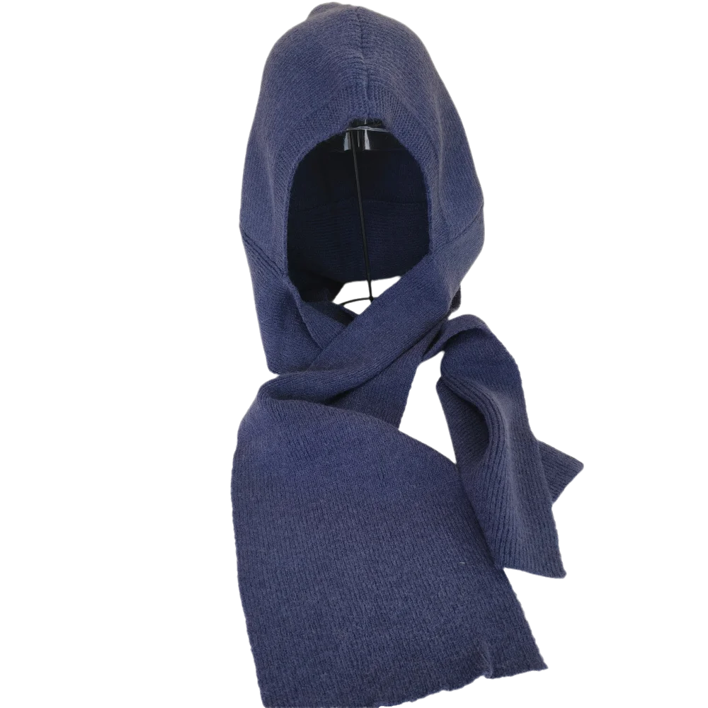 Soft Knitted Beanies Cap Long Ear Protection Thick and Warm Hat Integrated Hat with Attached Scarf Motorcycle Hat Travel