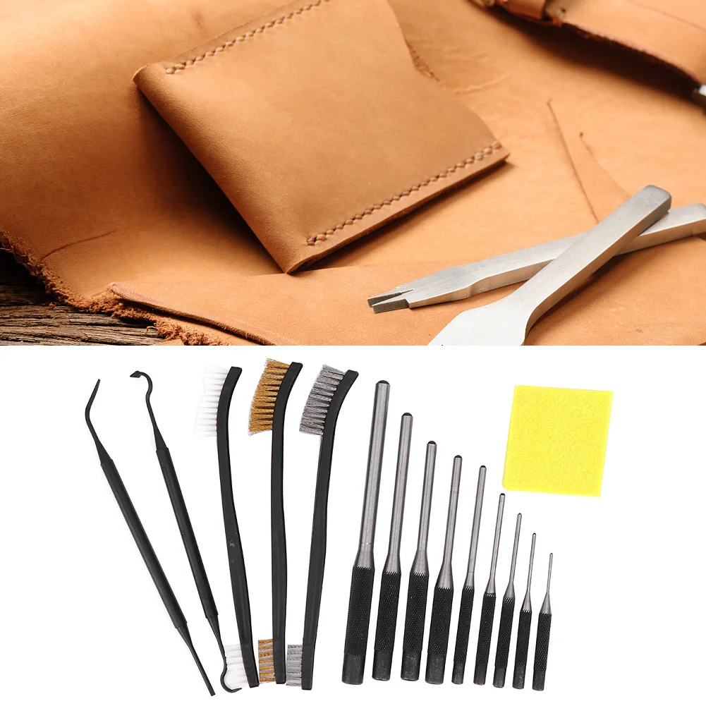 15Pcs Gun Cleaning Kit With Roll Pin Punch Set Double End Brushes Pick Cleaning Cloth