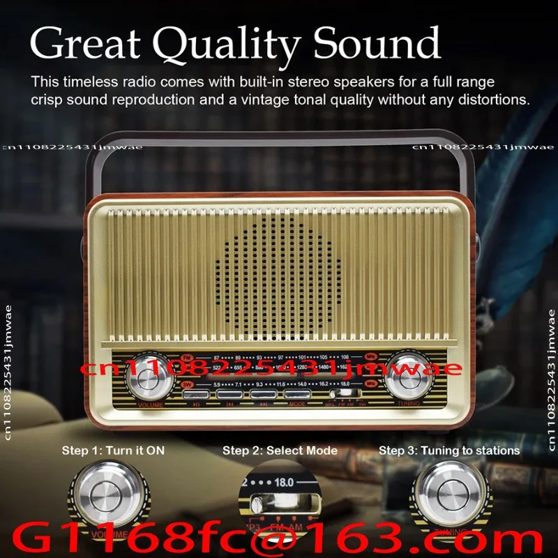 Retro Portable Radio AM FM Bluetooth Wireless Super Bass TF USB MP3 Player