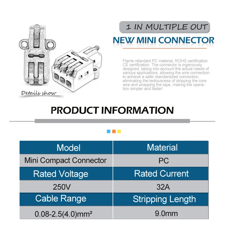 Mini connecteur de câble rapide 1 entrée Multiple avec trou de vis, 5/10 pièces, répartiteur à bout Compact, bornier d\'épissure