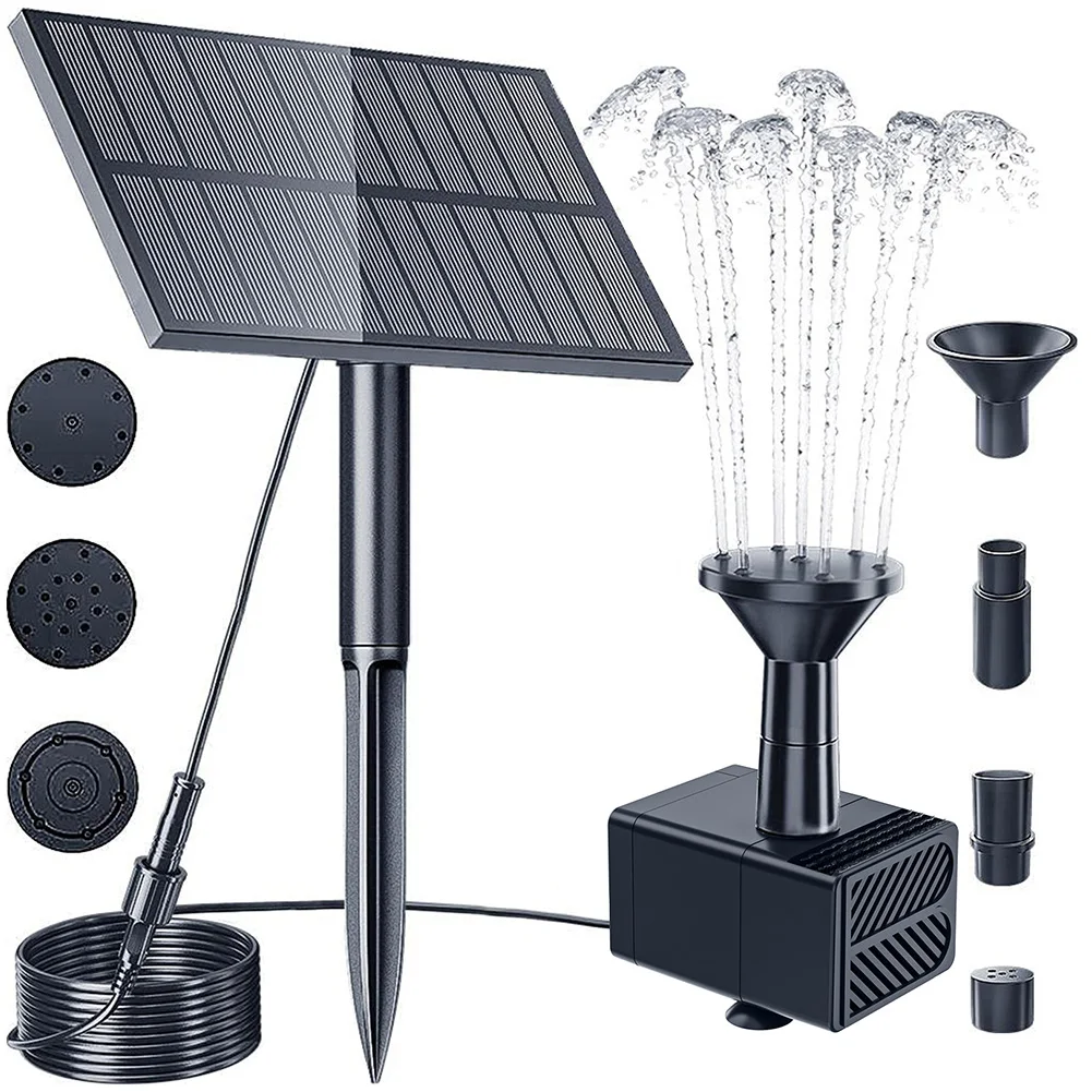 1.5W 5Vソーラーウォーターポンプ、ノズル付きソーラーパネル噴水散水システム、ソーラーパネル噴水ポンプ、ガーデンデコレーション