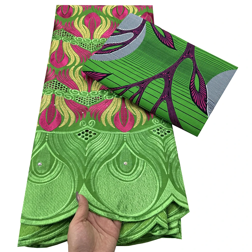 

2025 Newest African 100% Cotton Fabric 2.5+3 Yards Wax Fabric For Sewing Dress Green Nigerian Ankara Block Prints Dutch Pagne