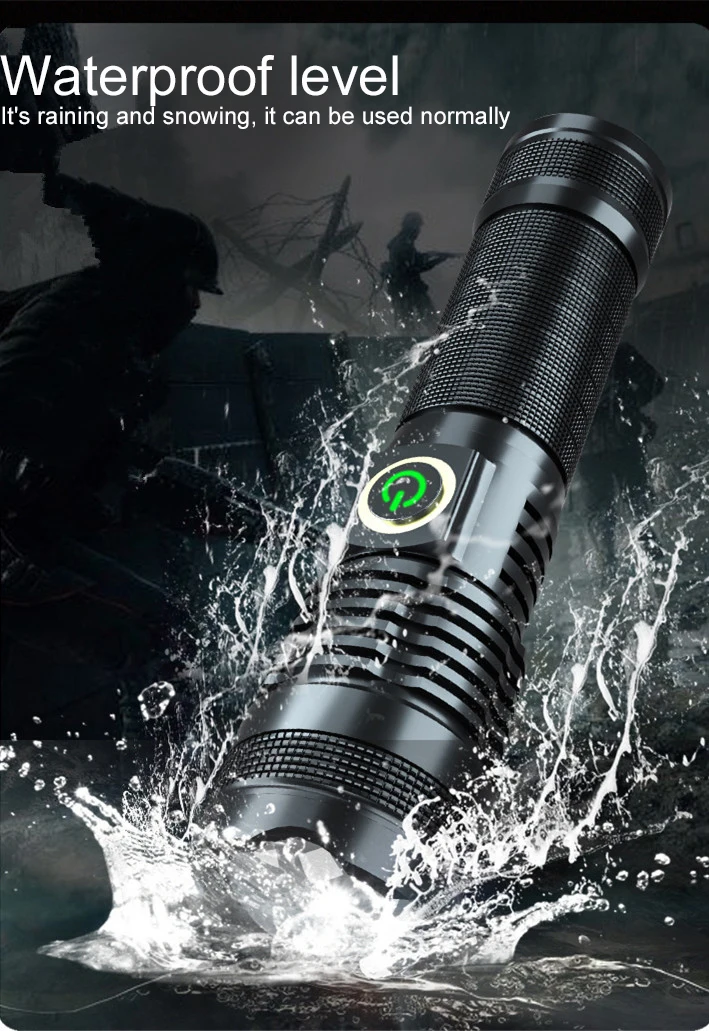 Super Bright XHP50 LED Flashlight Pocket Tactical Flashlights Zoomable Torch Waterproof Torches for Camping Hiking Emergency