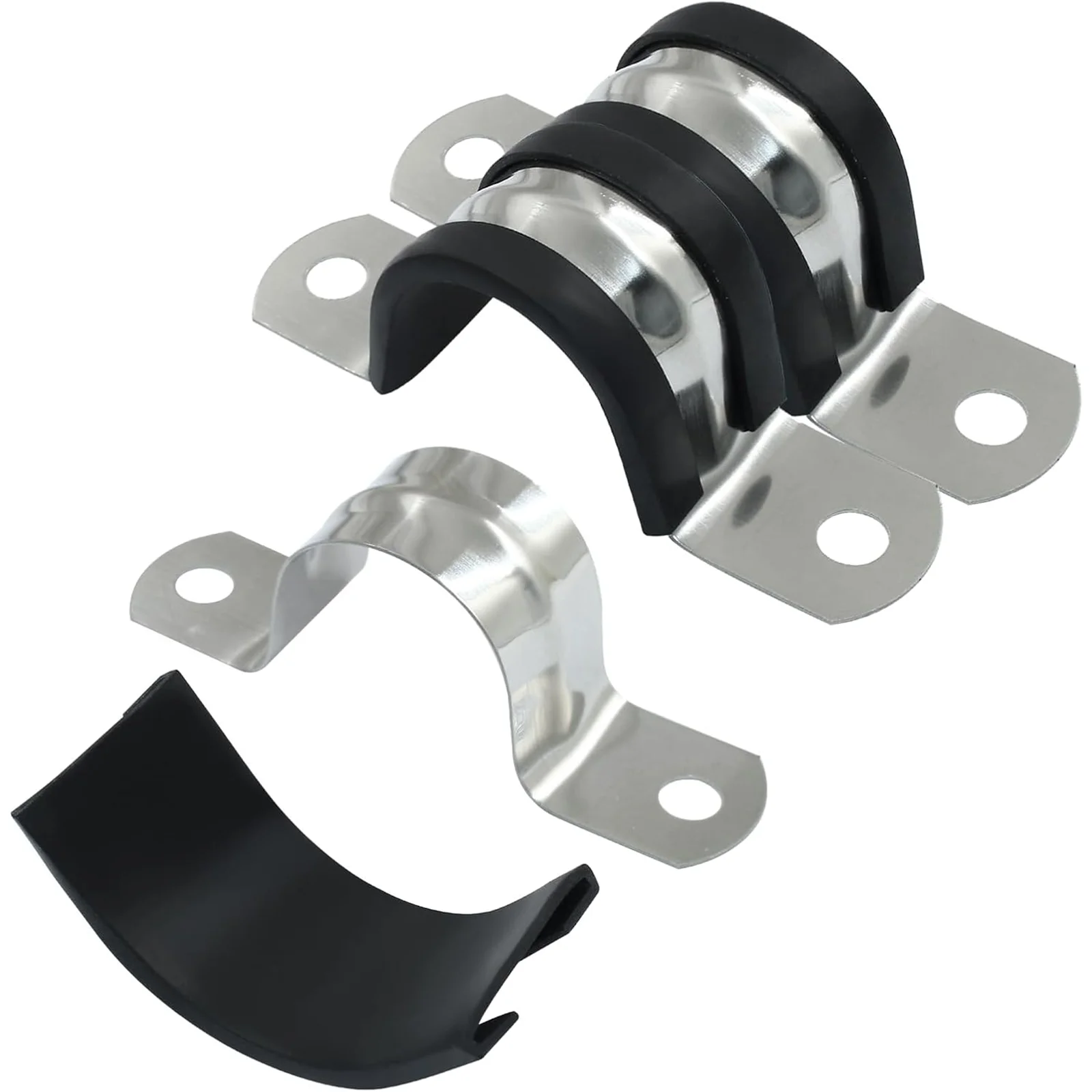 304 Stainless Steel Heavy Duty U-Tube Strap Clamps, Rubber Insulated 2-Hole Saddle Riding Clip Hose Cable Fasteners, 5-100mm