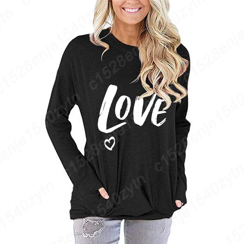 Women Casual Autumn And Winter Tops Love Print Long Sleeves Tee Shirts O-neck Tops Ladies Pullovers Sweatshirts Loose Tee Shirts