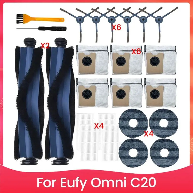 

Комплект аксессуаров AA05 для робота-пылесоса Eufy Omni C20: основная и боковые щетки, HEPA-фильтр, салфетки для влажной уборки, мешки для сбора пыли, запасные части.
