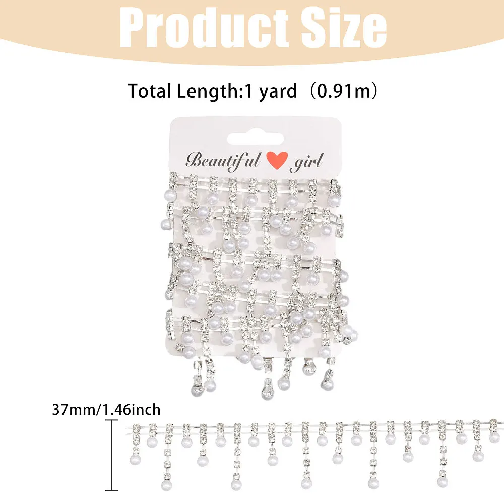 1 Yard 3.7cm Wide Rhinestone Fringe Trim Lace Glass Cup Chains Trim Rhinestone Applique for Sewing Crafts Wedding Dress Clothing