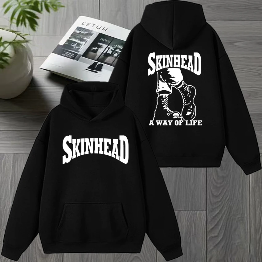 Funny Humor Skinhead A Way of Life Double Sided Printed Sweatshirt Unisex Retro Fleece Winter Hoodie Men women Casual pullovers