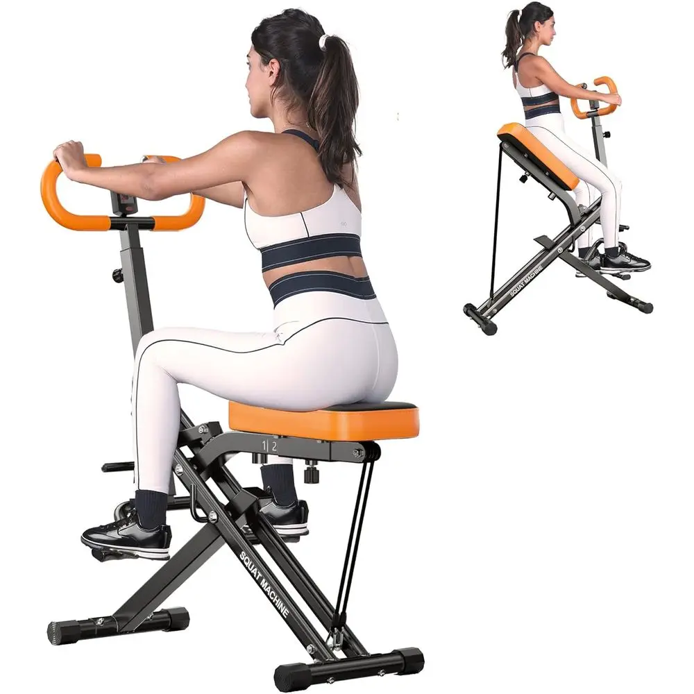 Foldable Squat Rowing Machine with Adjustable Resistance Bands, Full Body Home Workout Equipment for Glutes and Abs, 330LBS