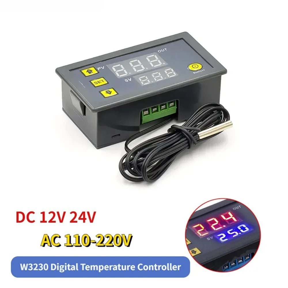 W3230 12V 24V AC110-220V Probe line 20A Digital Temperature Control LED Display Thermostat With Heat/Cooling Control Instrument
