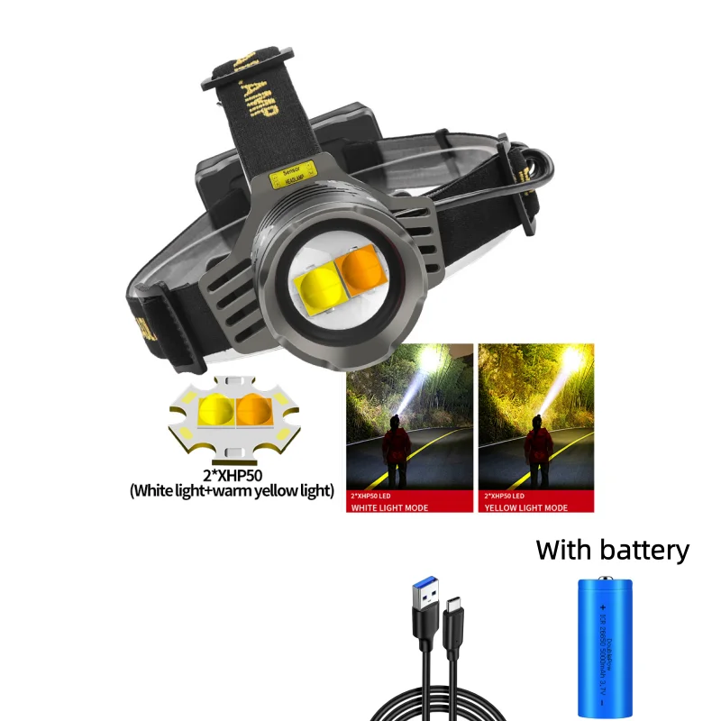 XHP360 Multi-Source 2*XHP50 Sensor-koplamp 30W Witte Laser-koplamp 1 x 26650 Koplamp