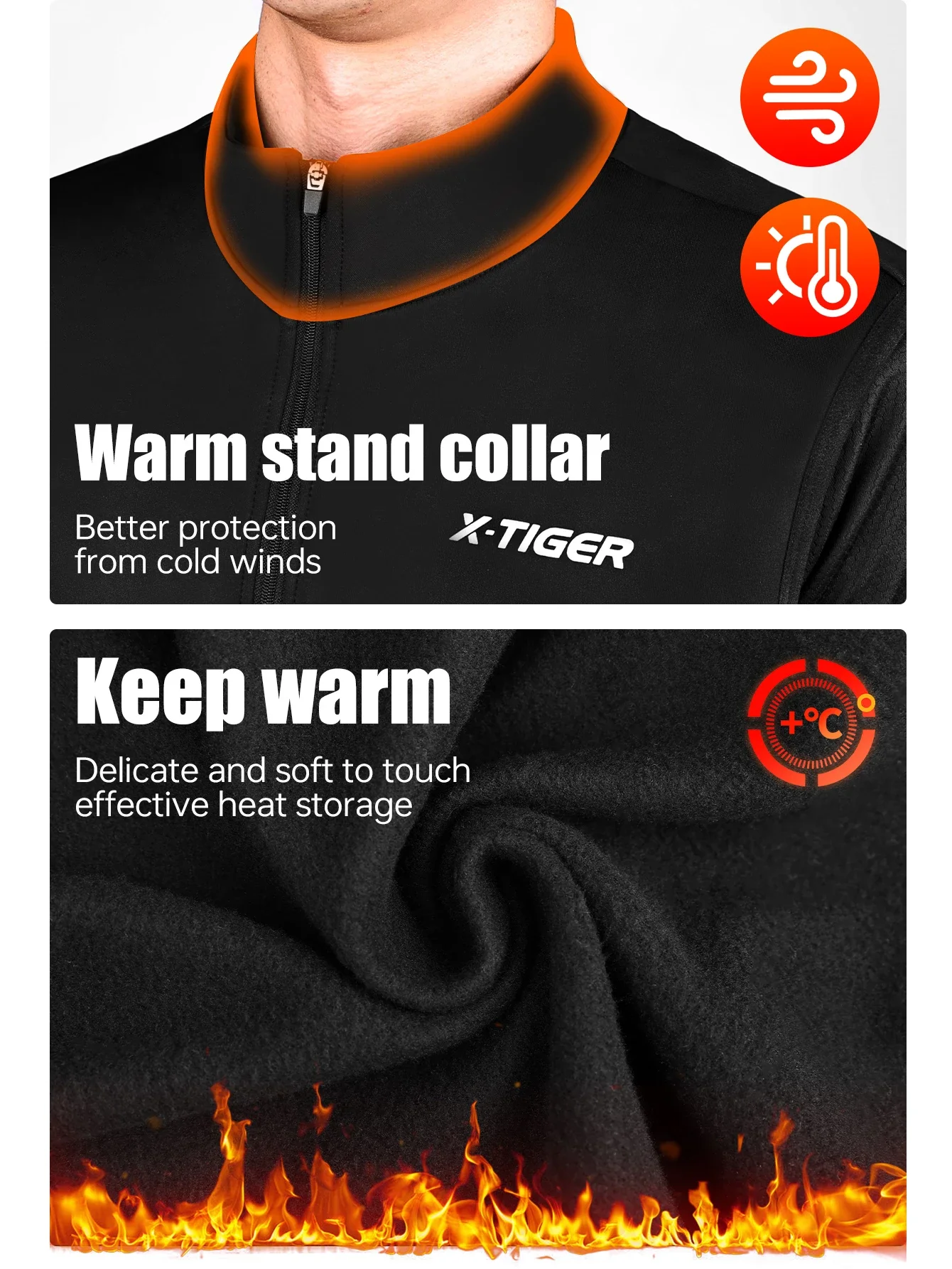 X-TIGER Warme Fahrradweste, winddicht, lockere Fleece-Weste, ärmellos, für Mountainbike, Rennrad, Winter, reflektierende Fahrradweste – Detail 4