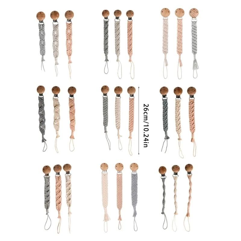 

3xPacifier Clip Chain Hand-knitting Toddler Feeding Bottle Strap Belt for 0-24M