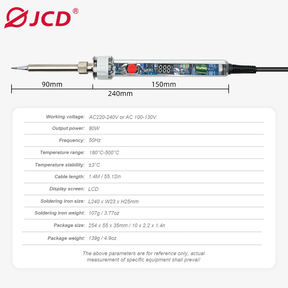 Imagem -02 - Kit Jcd Ferro de Solda Elétrico Temperatura Ajustável Display Digital Lcd Aquecimento Rápido Transparente 90w 220v 110v