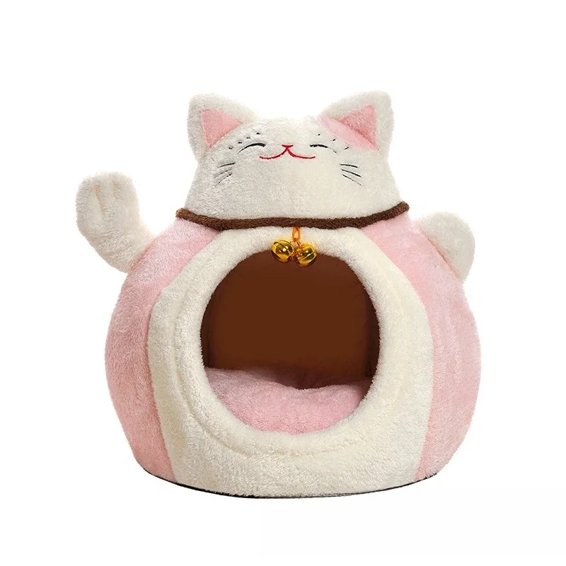 Lucky cat shape cat litter autumn and winter warm semi-closed small and medium-sized dog litter pet litter