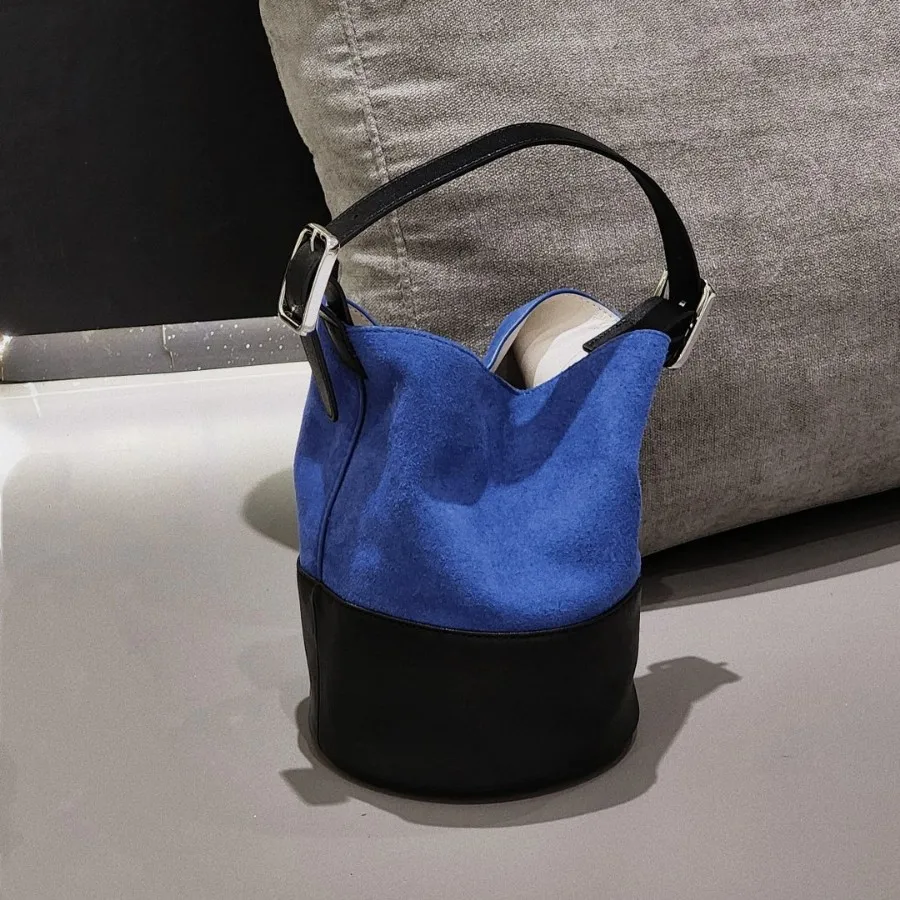 

2025 New Matte Cowhide Bucket Bag Japanese and Korean Trend Color Matching Portable Leather Personalized Messenger Women's Bag